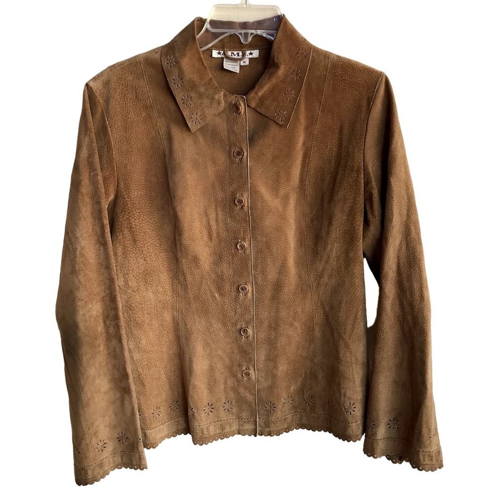 AMI Brown Suede "Shacket" with Laser Cut Trim And Princess Seams size M
